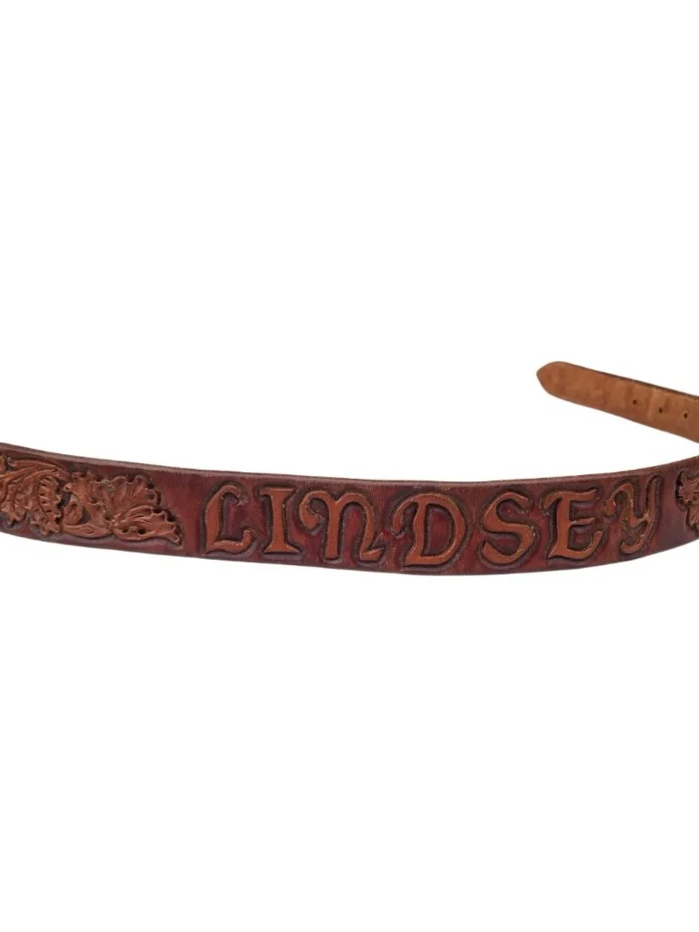 Custom Tooled Leather Belt Lindsey Child Size Western Cowboy Kid Sundance WY Vtg
